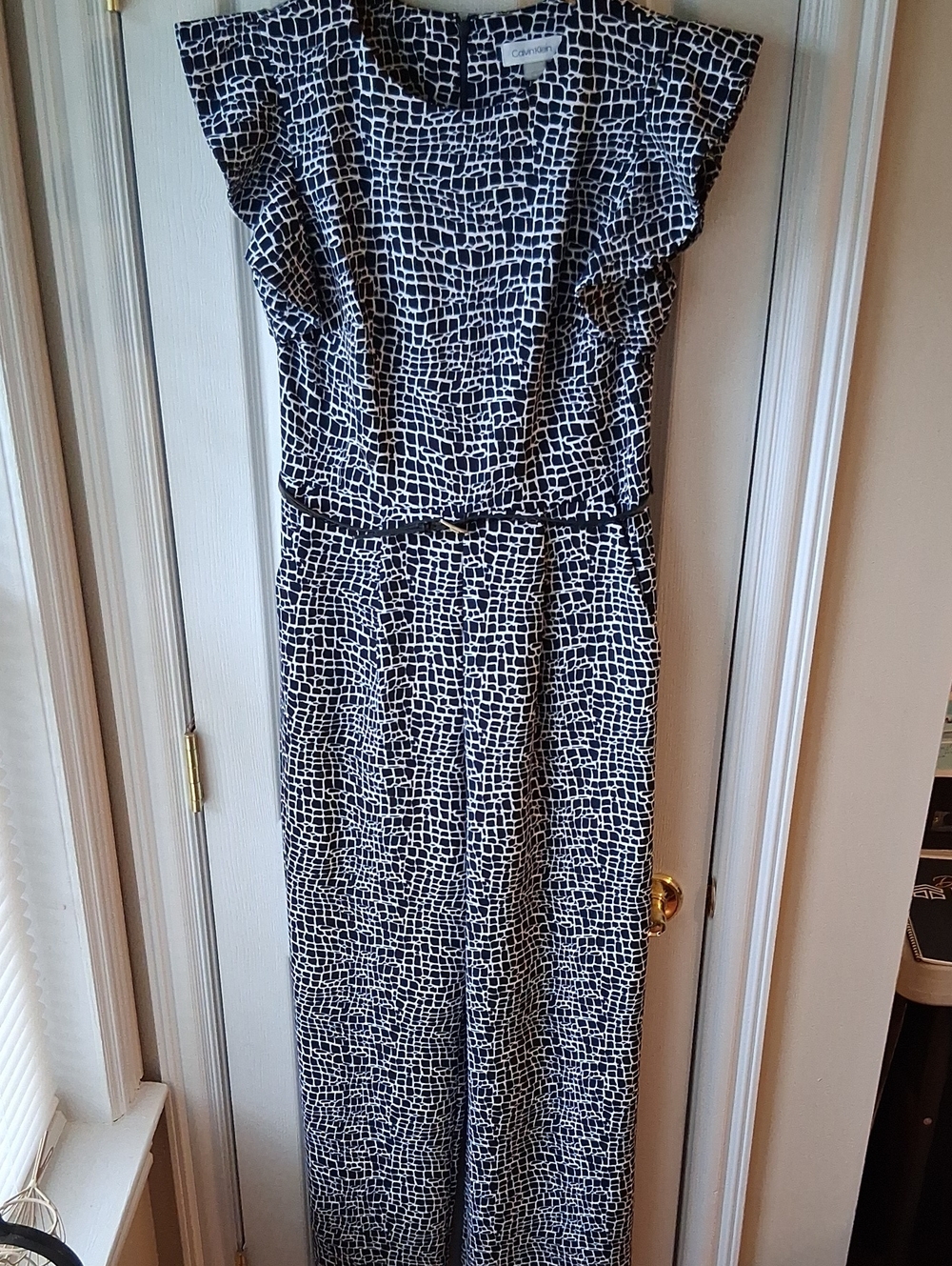 Calvin Klein Jumpsuit Black and White Geometric Print Sleeveless Romper